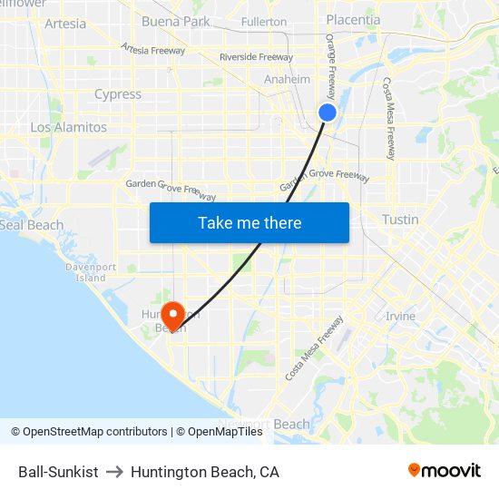 Ball-Sunkist to Huntington Beach, CA map