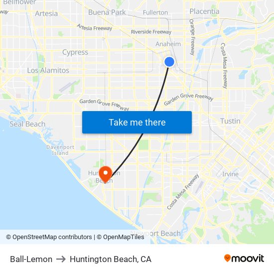 Ball-Lemon to Huntington Beach, CA map
