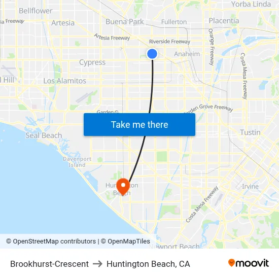 Brookhurst-Crescent to Huntington Beach, CA map