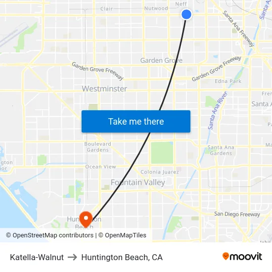 Katella-Walnut to Huntington Beach, CA map
