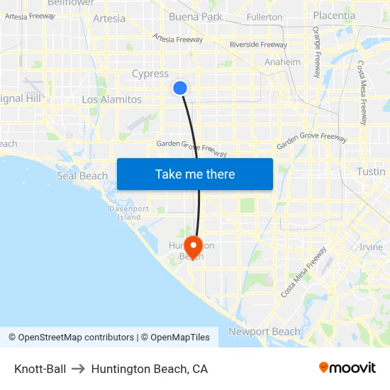 Knott-Ball to Huntington Beach, CA map
