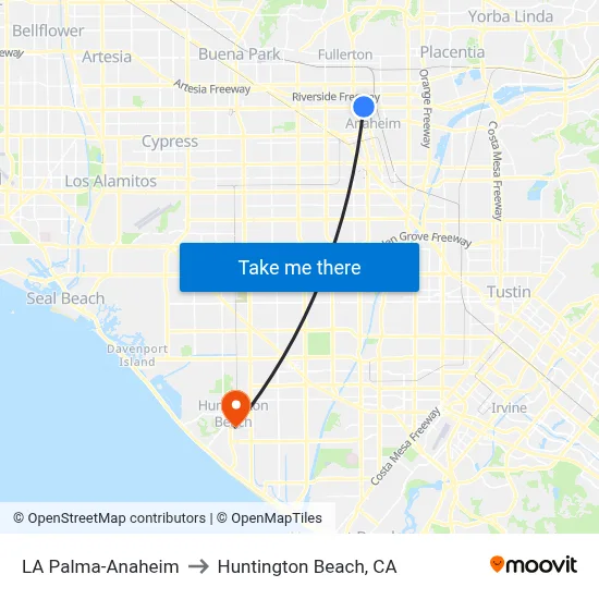 LA Palma-Anaheim to Huntington Beach, CA map