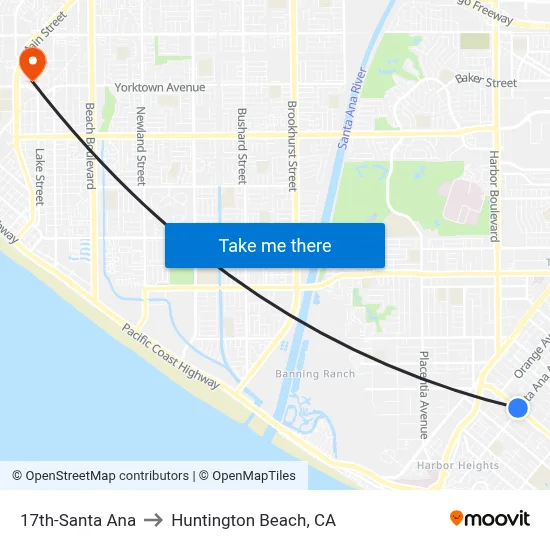 17th-Santa Ana to Huntington Beach, CA map