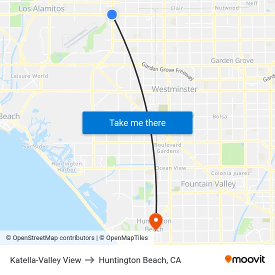 Katella-Valley View to Huntington Beach, CA map