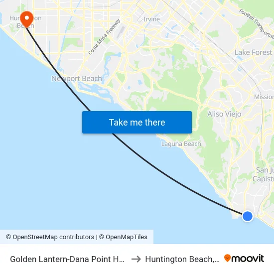 Golden Lantern-Dana Point Harbor to Huntington Beach, CA map