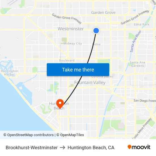 Brookhurst-Westminster to Huntington Beach, CA map