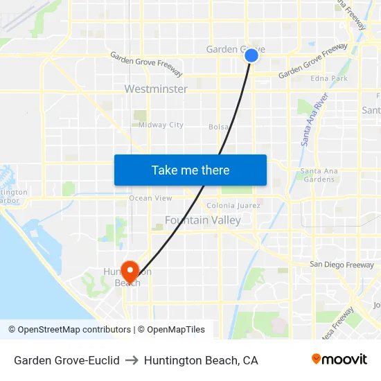 Garden Grove-Euclid to Huntington Beach, CA map