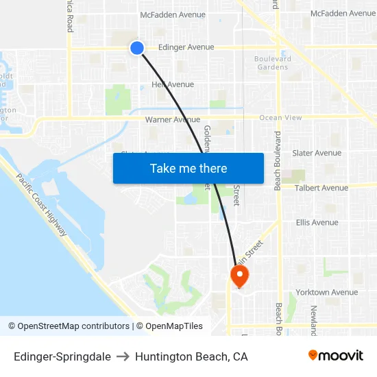 Edinger-Springdale to Huntington Beach, CA map