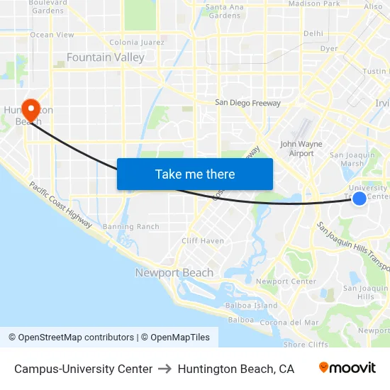 Campus-University Center to Huntington Beach, CA map