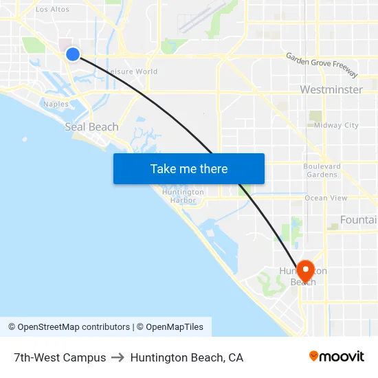 7th-West Campus to Huntington Beach, CA map