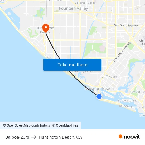 Balboa-23rd to Huntington Beach, CA map