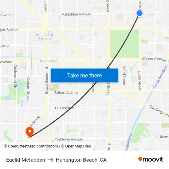 Euclid-Mcfadden to Huntington Beach, CA map