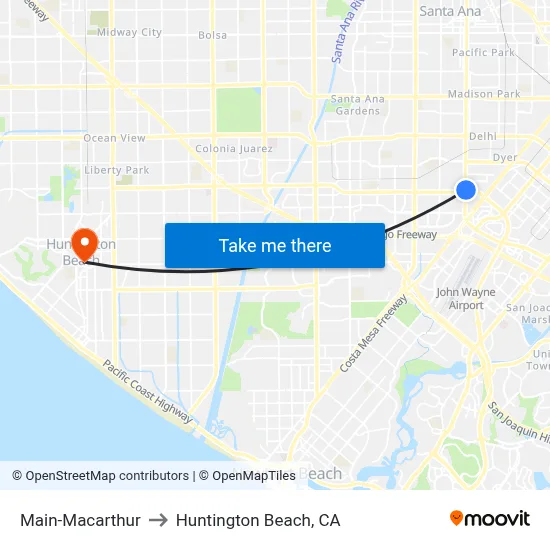 Main-Macarthur to Huntington Beach, CA map