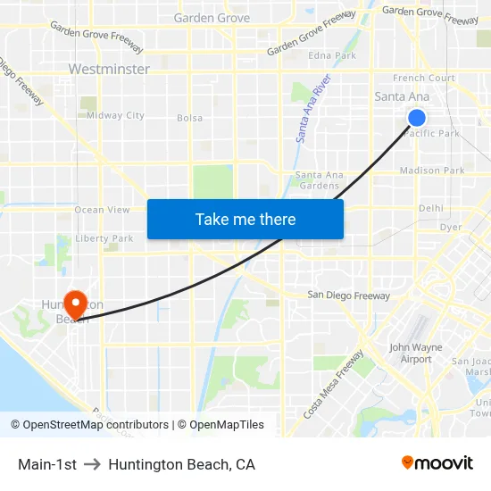 Main-1st to Huntington Beach, CA map