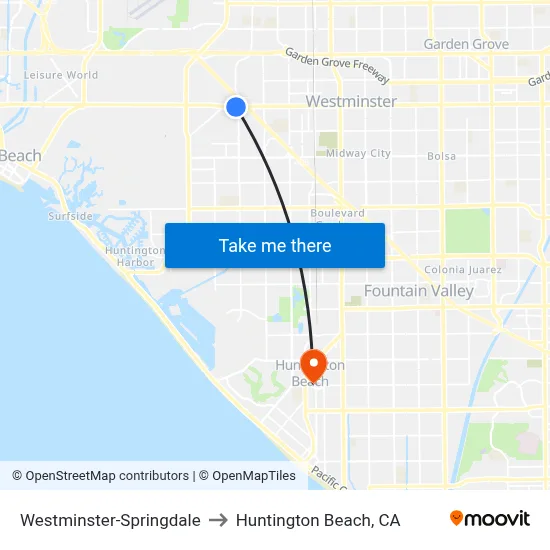 Westminster-Springdale to Huntington Beach, CA map