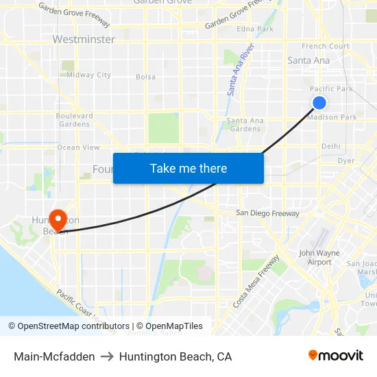 Main-Mcfadden to Huntington Beach, CA map