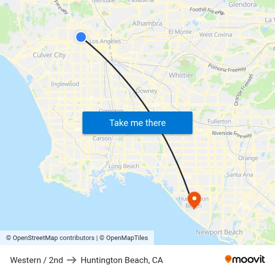 Western / 2nd to Huntington Beach, CA map