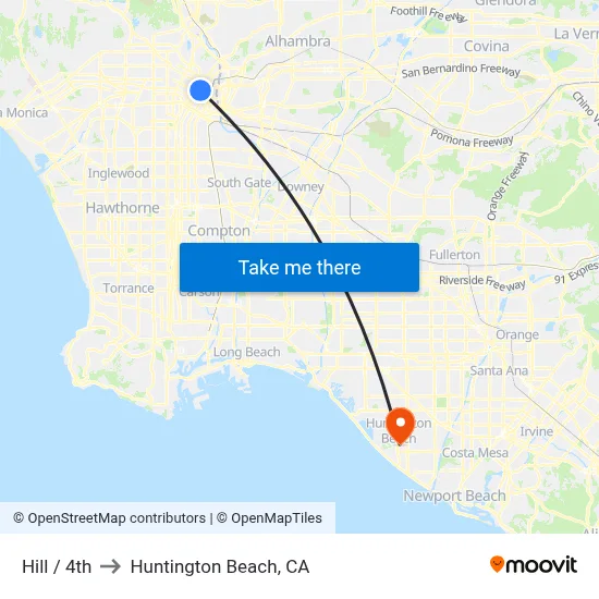Hill / 4th to Huntington Beach, CA map