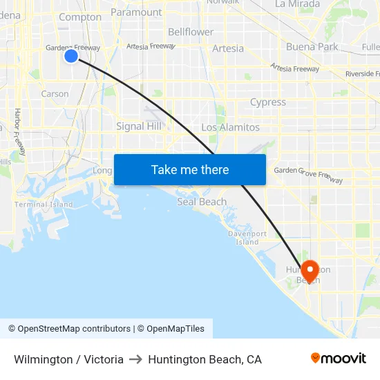 Wilmington / Victoria to Huntington Beach, CA map