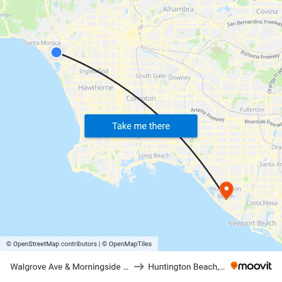 Walgrove Ave & Morningside Way to Huntington Beach, CA map