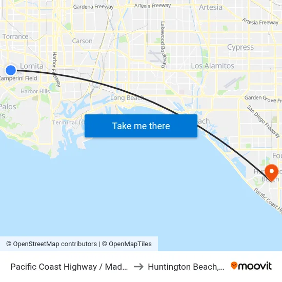 Pacific Coast Highway / Madison to Huntington Beach, CA map