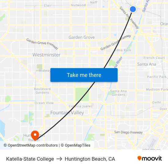Katella-State College to Huntington Beach, CA map