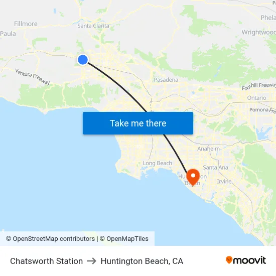 Chatsworth Station to Huntington Beach, CA map