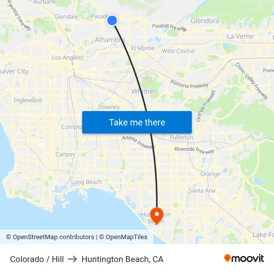 Colorado / Hill to Huntington Beach, CA map