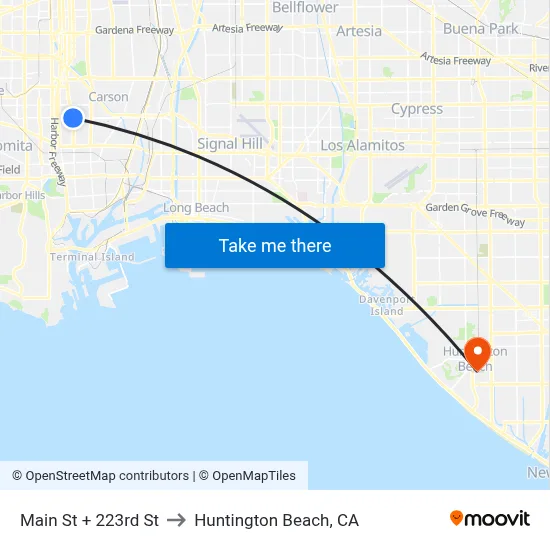 Main St + 223rd St to Huntington Beach, CA map