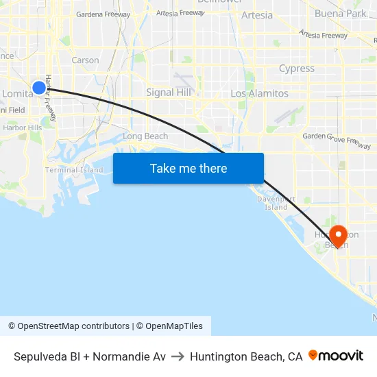 Sepulveda Bl + Normandie Av to Huntington Beach, CA map