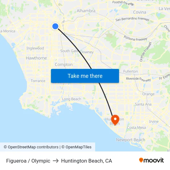 Figueroa / Olympic to Huntington Beach, CA map