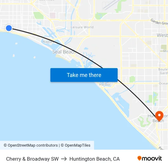 Cherry & Broadway SW to Huntington Beach, CA map