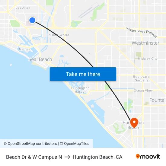 Beach Dr & W Campus N to Huntington Beach, CA map