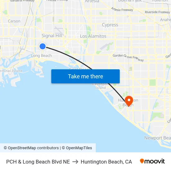 PCH & Long Beach Blvd NE to Huntington Beach, CA map