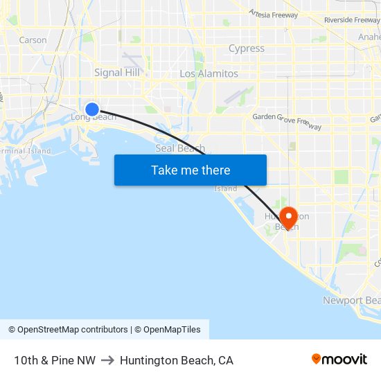 10th & Pine NW to Huntington Beach, CA map