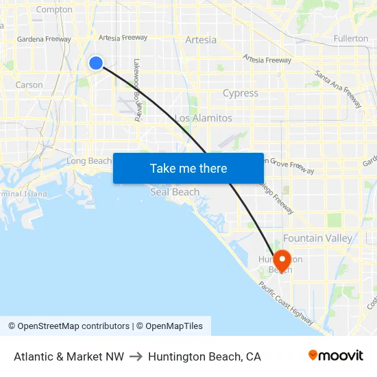 Atlantic & Market NW to Huntington Beach, CA map