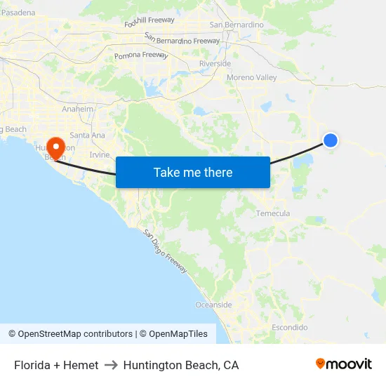 Florida + Hemet to Huntington Beach, CA map