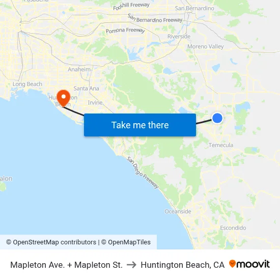 Mapleton Ave. + Mapleton St. to Huntington Beach, CA map