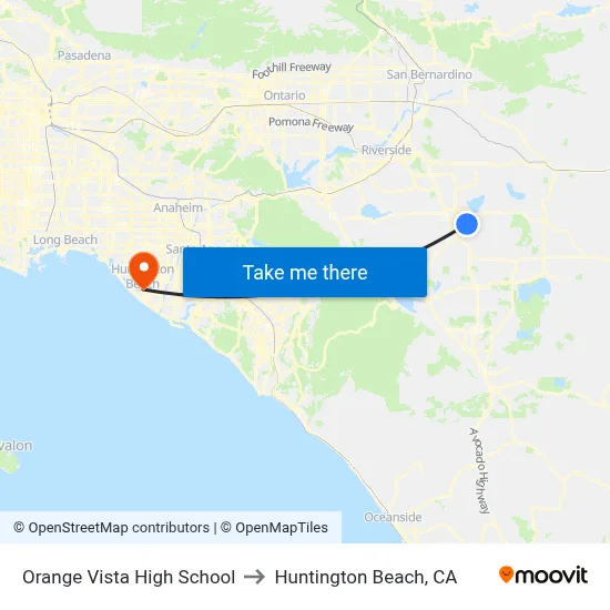 Orange Vista High School to Huntington Beach, CA map