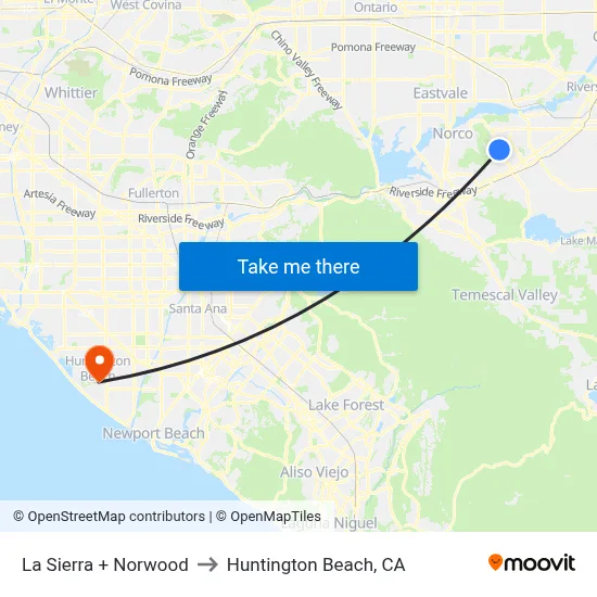 La Sierra + Norwood to Huntington Beach, CA map