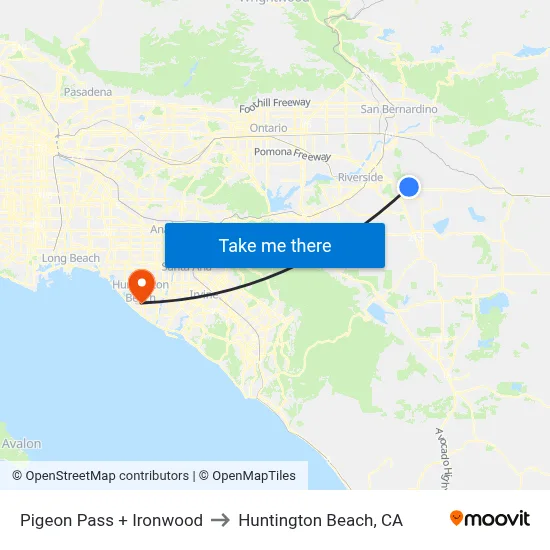 Pigeon Pass + Ironwood to Huntington Beach, CA map