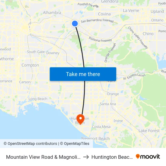 Mountain View Rd. and Magnolia St. to Huntington Beach, CA map