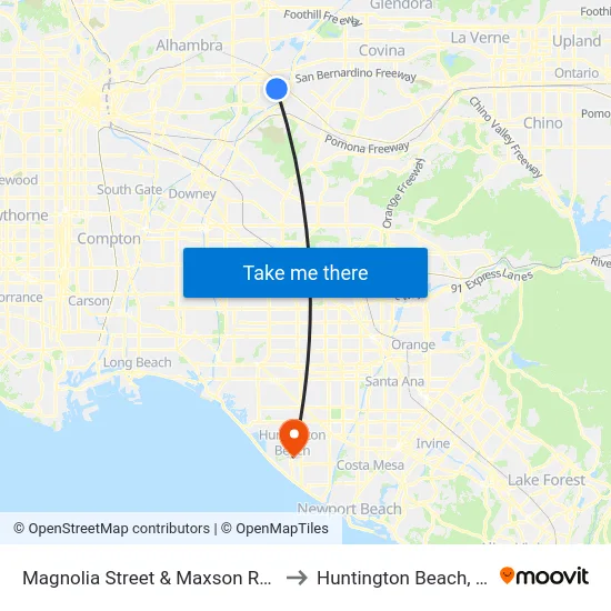 Magnolia St. and Maxson Rd. to Huntington Beach, CA map