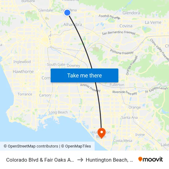 Colorado Blvd & Fair Oaks Ave to Huntington Beach, CA map