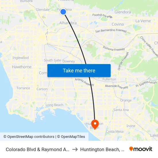 Colorado Blvd &  Raymond Ave to Huntington Beach, CA map