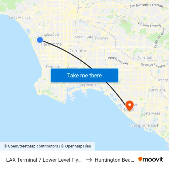 LAX Terminal 7 Lower Level Flyaway Stop to Huntington Beach, CA map