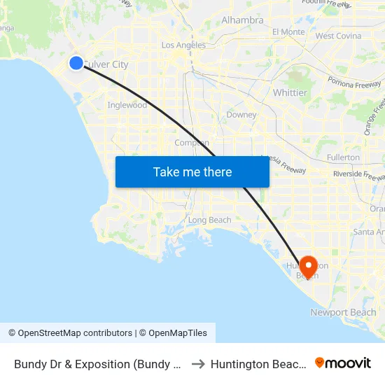 Bundy Dr & Exposition (Bundy Station) to Huntington Beach, CA map