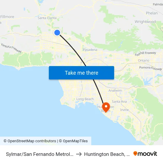Sylmar/San Fernando Metrolink to Huntington Beach, CA map