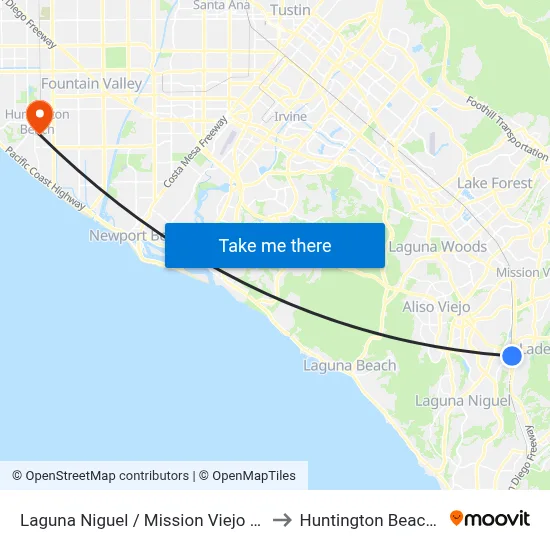 Laguna Niguel / Mission Viejo Station to Huntington Beach, CA map