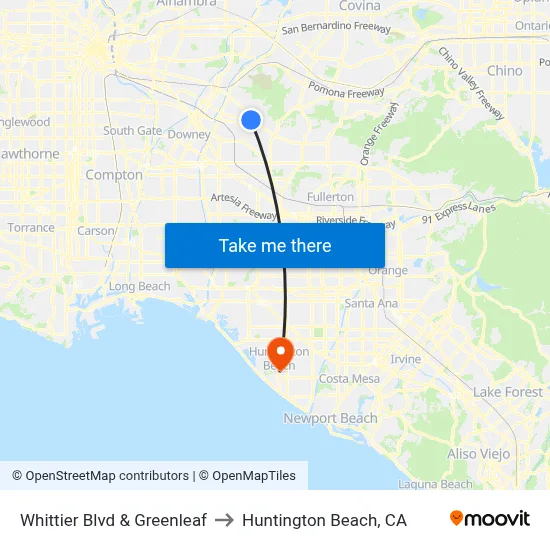 Whittier Blvd & Greenleaf to Huntington Beach, CA map